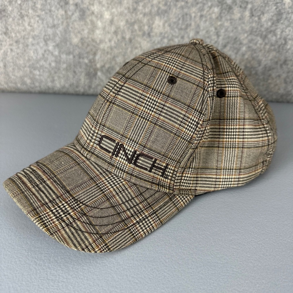 Cinch Baseball Cap Men L-XL Brown Plaid Flexfit Logo Western Hat Cowboy Rodeo